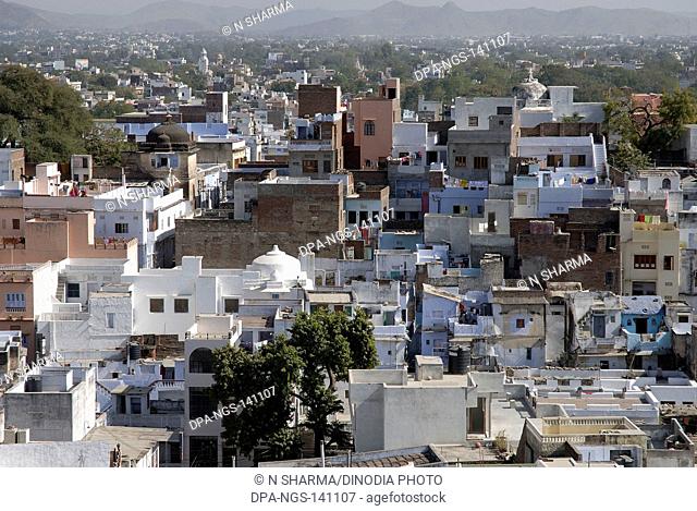 Bird eye view of Udaipur city ; Rajasthan ; India