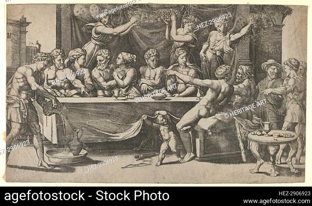 The Olympian gods at the marriage feast of Cupid and Psyche, after Raphael, 1530-35. Creator: Master of the Die