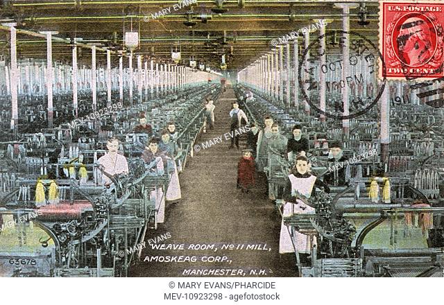 Weave room in No. 11 Mill (a textile mill) of the Amoskeag Corporation, Manchester, New Hampshire, USA