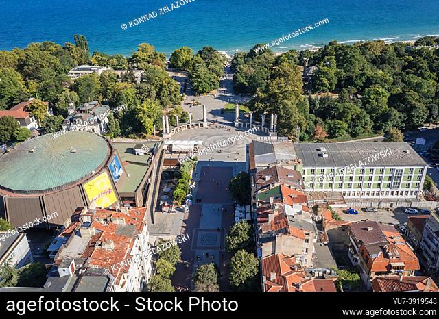 Varna city and seaside resort located in Gulf of Varna, Northern Bulgaria region, view with Slivnitsa Avenue, Sea Garden park and concert hall