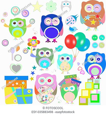 Set of christmas and winter themed owls