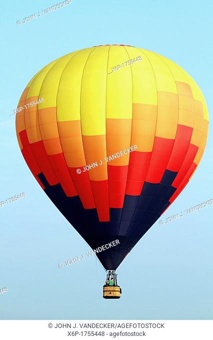 Hot air balloons flying at the 30th Annual Quick Chek Festival of Ballooning at Thor Soldberg Airport in Readington, New Jersey The three day festival is one of...