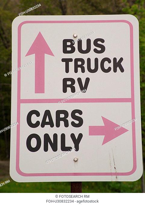 Montpelier, VT, Vermont, Morse Farm, parking signs, Bus, Truck, RV parking, Car parking