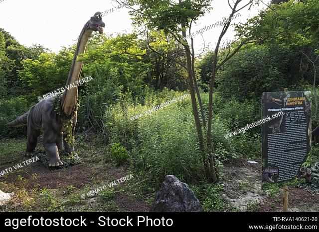 Reproduction of a Brachiosaurus (Brachiosaurus altithorax) in the Dinosaurs Park. The exhibition includes a tour in prehistory among 22 life-size mechanical...