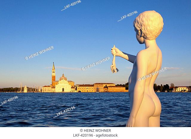 Sculpture of the boy with frog, by Charles Ray, Punta della Dogana, Venice, Italy