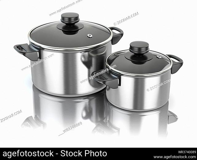 Stainless steel cooking pot isolated on white background. 3d illustration