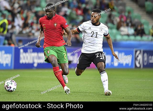 Ridle BAKU (GER) action, duels versus Abdu CONTE (POR). Germany (GER) -Portugal (POR) 1-0, Soccer U-21, FINAL UEFA Under21 European Championship 2021 in Hungary...