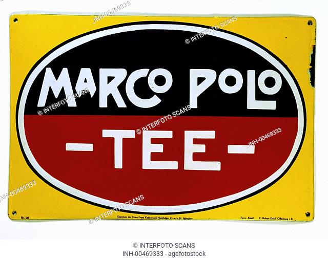 Ü - Werbung hist , Getränke, Marco Polo Tee, Emailschild, Deutschland, um 1925, 60x40 cm, enamel schild