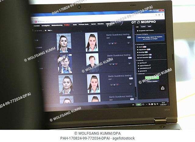 The software of the facial recognition pilot project is being shown on the screen of a laptop in Berlin, Germany, 24 August 2017