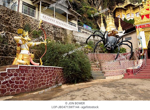 Myanmar, Shan, Pindaya. The fantastic Buddhist Caves at Pindaya in Myanmar where Prince Kummabhaya kills the giant evil spider and saves the princesses trapped...