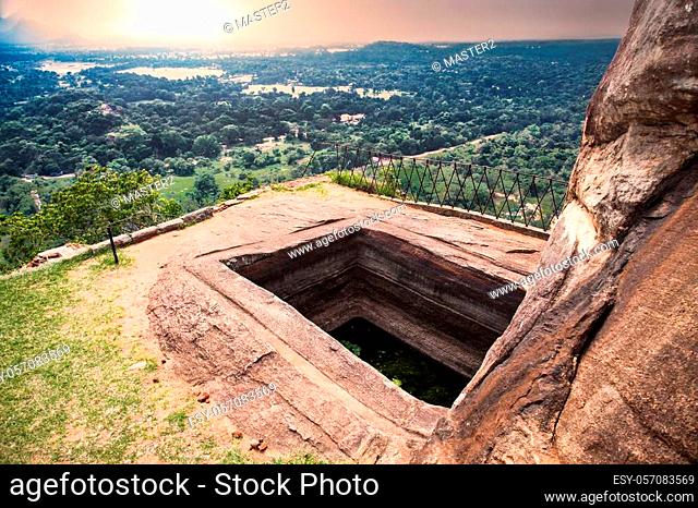SIGIRIA, SRI LANKA - DEC 26, 2016: Pool in the royal garden palace complex on the top of Sigiriya Rock or Lion Rock near Dambulla on Dec 26, 2016, Sri Lanka