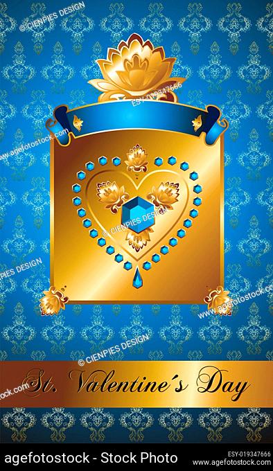 Golden Valentine background with diamond heart