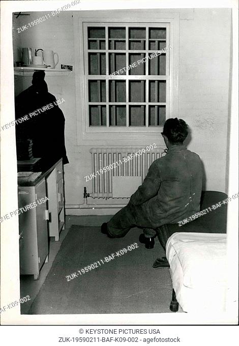Feb. 11, 1959 - Model of New Type Prison Cell on Display.: A model of the new type of prison cell referred to by Mr. R.A