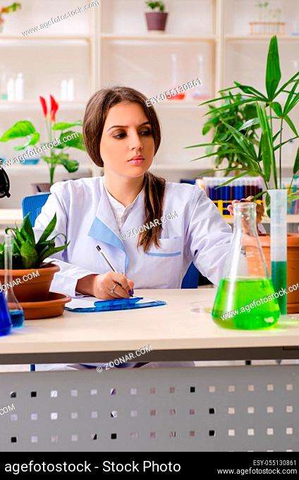 Young beautiful biotechnology chemist working in the lab