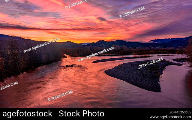 Sunrise image of the Mad River, Blue Lake, California