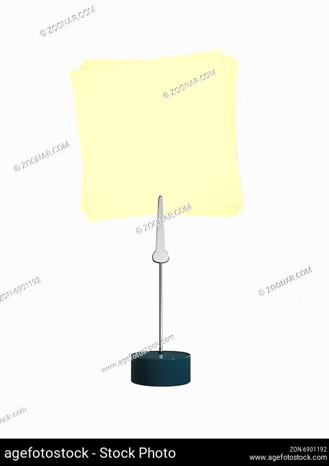 Yellow blank sticky posts attached to card holder, isolated on white background