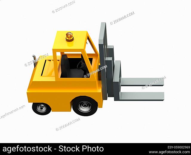 3d Illustration Lowpoly Icon Forklift Truck Heavy Loader Cartoon Style Simple Isolated, Hydraulic Machinery Heavy Duty Equipment for Warehouse Storage Delivery...