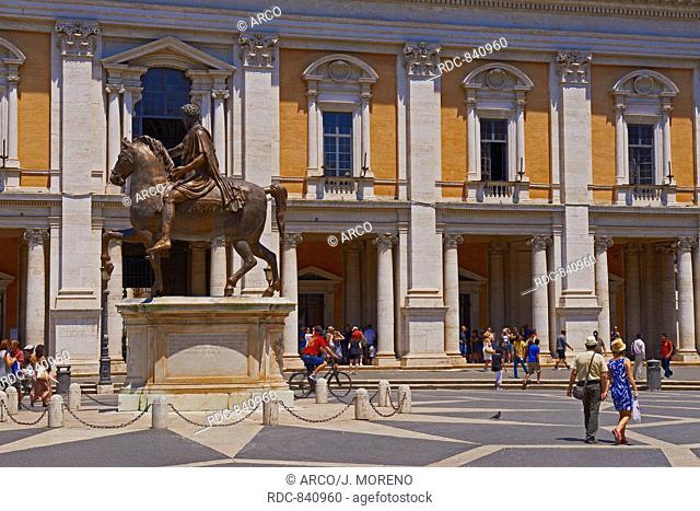 Capitoline hill, Campidoglio square, Piazza del Campidoglio, Capitol Square, Equestrian statue of Marcus Aurelius, Rome, Lazio, Italy, Europe