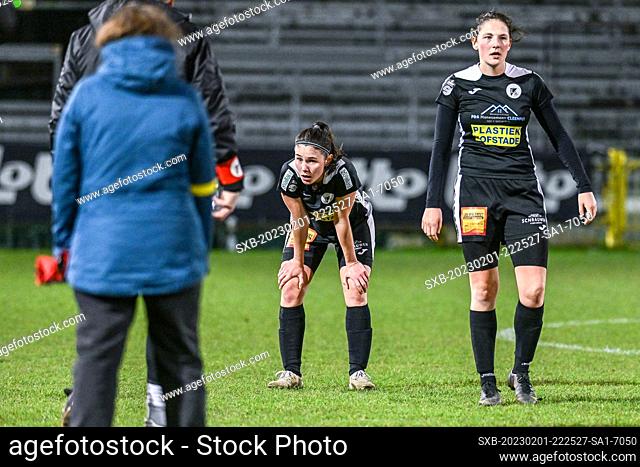 Annelies Van Loock (9) of Aalst and Frieke Temmerman (44) of Aalst pictured after a female soccer game between Eendracht Aalst and Standard Femina de Liege on...