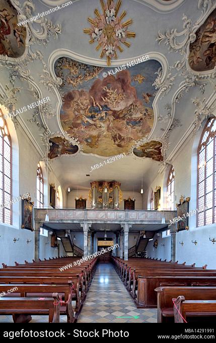 Catholic Parish Church of St. Nicholas, gallery, organ, fortified church, interior design, Geldersheim, Franconia, Germany, Europe
