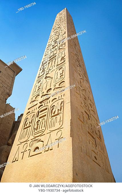 Luxor, Egypt - the hieroglyphs on the obelisk, Luxor Temple, Upper Egypt