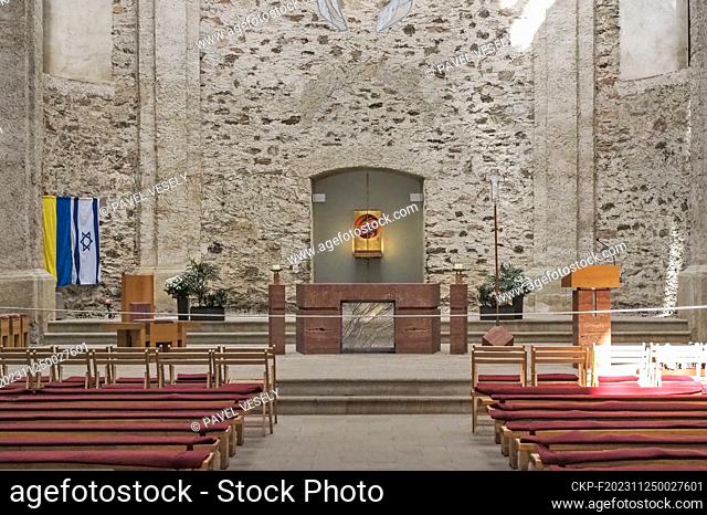 Pilgrimate Baroque Church of the Assumption of the Virgin Mary with glass roof in Neratov in the Orlicke Mountains, Czech Republic, November 7, 2023