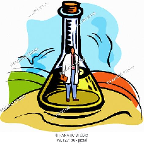 Scientist genie in a conical flask