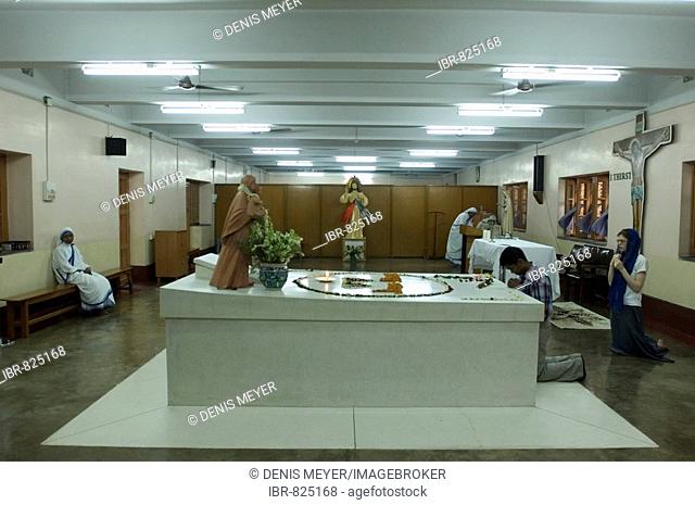 The tomb of Mother Theresa in the mother house of the order frounded by her is always a magnet for Christians and volunteers from all over the world, Kolkata