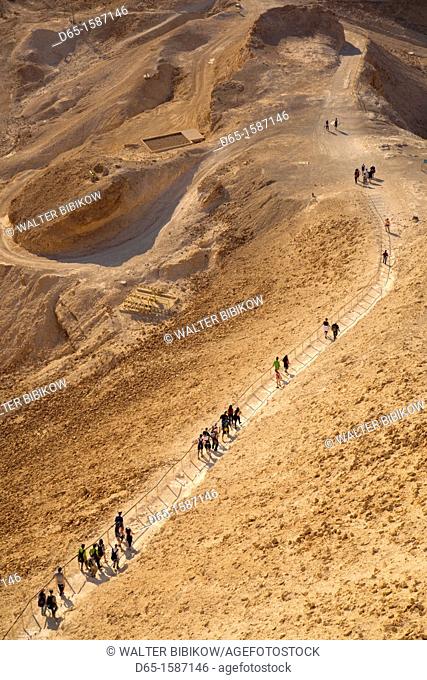 Israel, Dead Sea, Masada, hikers to the Masada complex