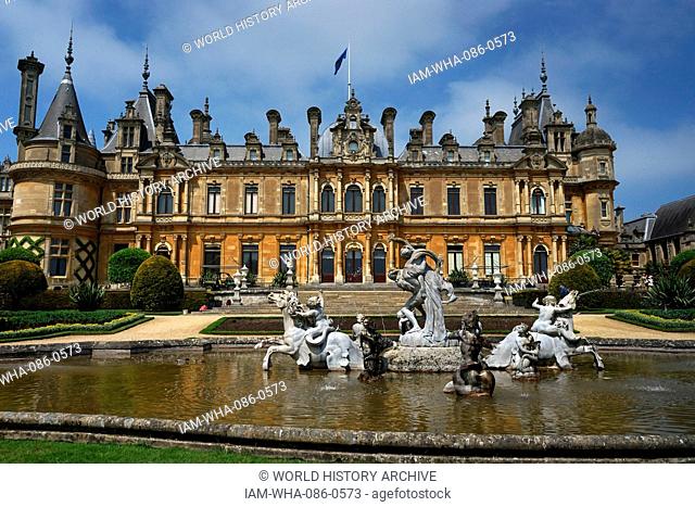 Epic fountain depicting Roman mythological characters in the gardens of Waddesdon Manor, a country house in the village of Waddesdon