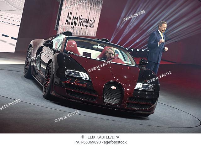 Wolfgang Dürheimer, Bugatti's and Bentley's president, presents the new Bugatti Veyron 450 16.4 La Finale during the VW Group Night in the Espace Secheron Hall...