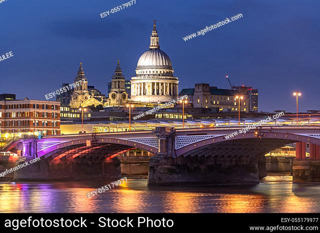 St paul cathedral with river thames sunset twilight in London UK