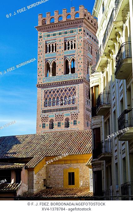 El Salvador mudejar Tower in Teruel during the mediaeval love story celebrated every year since 1996 in Teruel is called the celebration of Las Bodas de Isabel...
