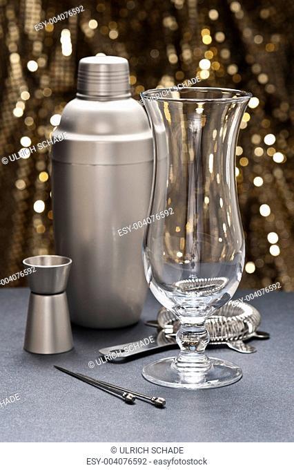 Highball glass with bartender tools