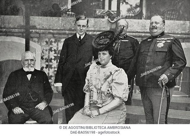 The meeting between French President Emile Loubet, Duke of Braganza Luigi Filippo, Queen Amelia d'Orleans, Prince Alfonso Carlo of Braganza