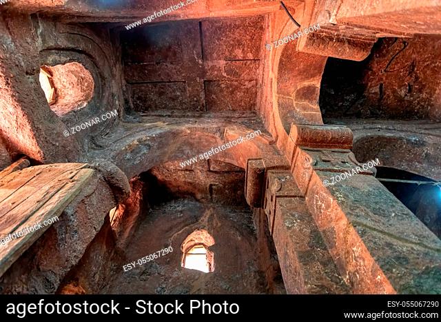 Interior ceiling of church with the symbolic Tomb of Adam in the north western complex of rock hewn churches in Lalibela. Ethiopia