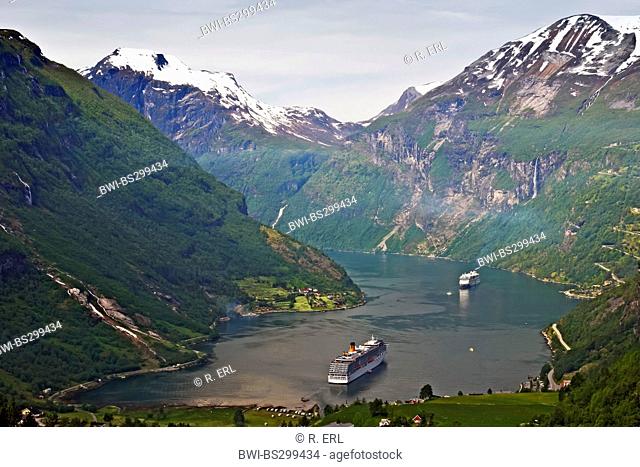 Geirangerfjord with cruise liners, Norway