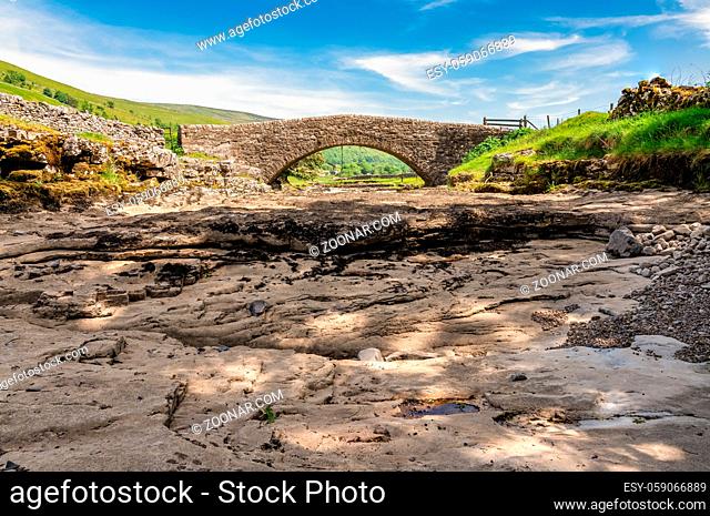 Yorkshire landscape with the dried-up River Skirfare near Litton, North Yorkshire, England, UK