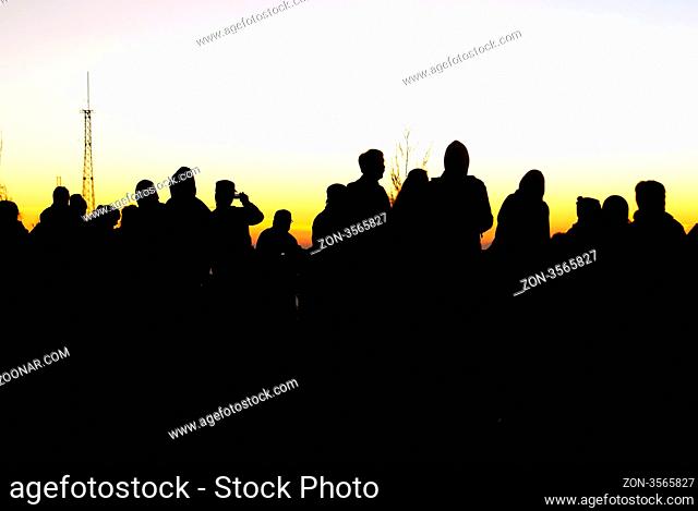 Tourists on the view point in mountain, Bromo, Java