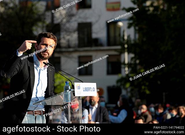 Madrid, Spain; 17.04.2021.- Leader of the Popular Party during his speech.Ayuso begins electoral campaign..Isabel Díaz Ayuso's Popular Party (PP) starts as the...