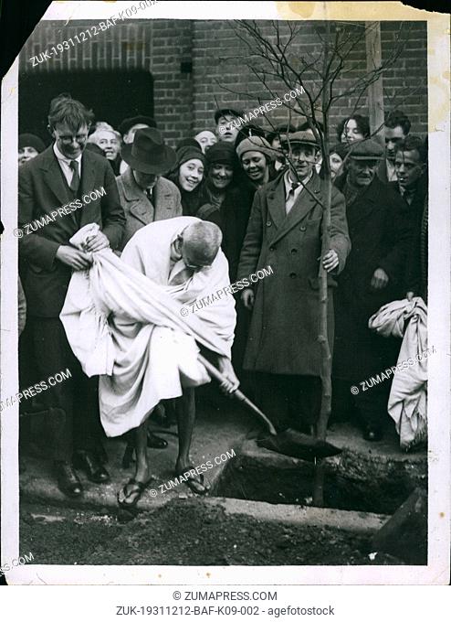 Dec. 12, 1931 - Gandhi Plants Tree Outside Ringsley Hall: Mr. Gandhi planted a tree outside Eingsley Hall, Bow, E. this morning in memory of his stay there