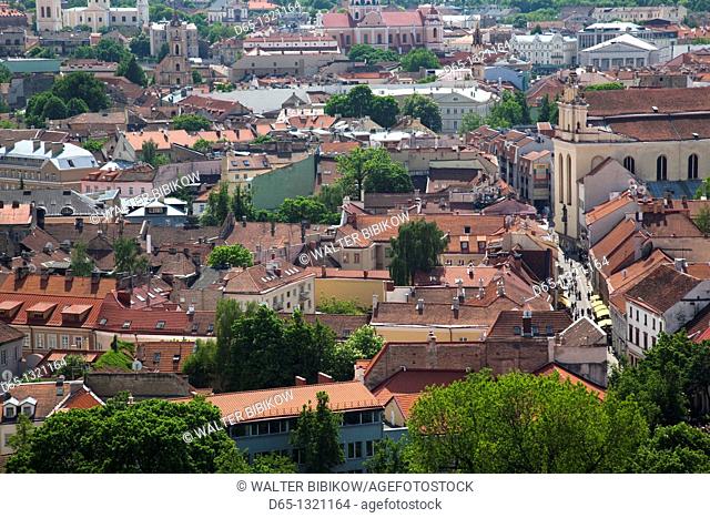 Lithuania, Vilnius, Gediminas Hill elevated view of Old Town and Pilies gatve street