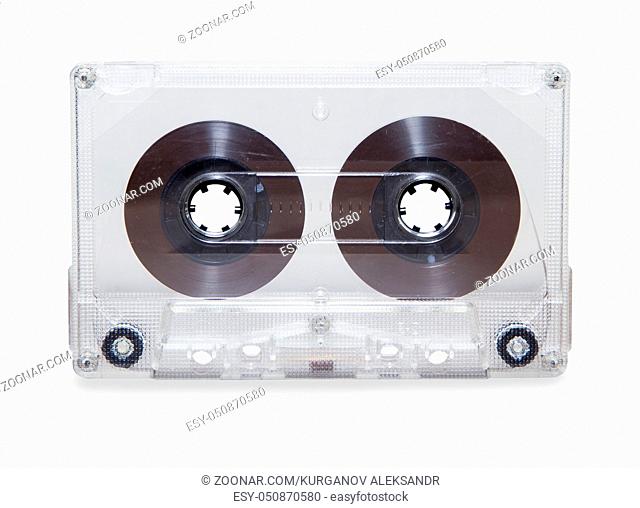 vintage transparent audio cassette tape isolated over white
