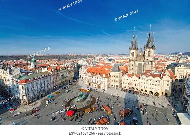 Panorama of Staromestska square and Maria Church, Prague, Czech Republic