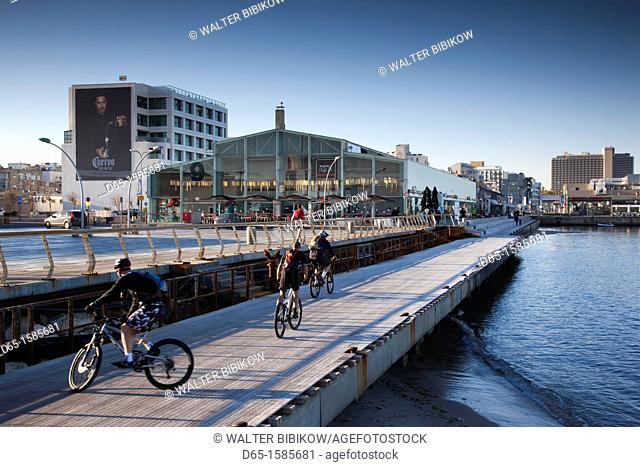 Israel, Tel Aviv, Old Port, Namal, renovated port now home to shops and cafes, bike path, NR