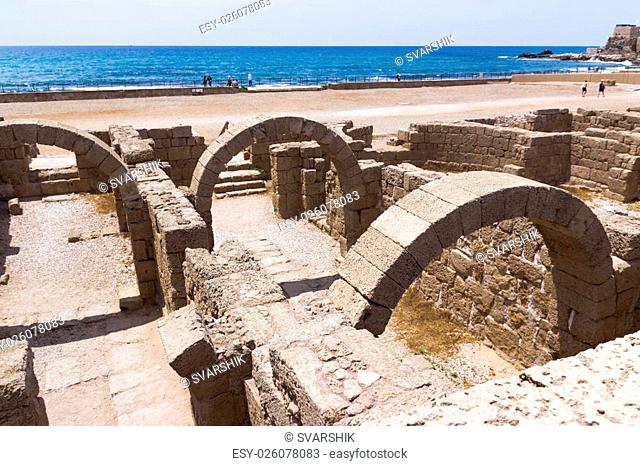 Fragment of buildings inside in the ruined city of Caesarea in Israel
