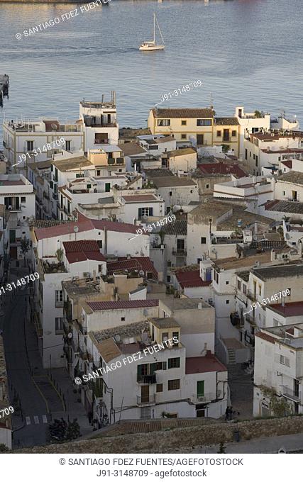 Houses in La Marina Quarter. Ibiza town, Balearic Islands, Spain