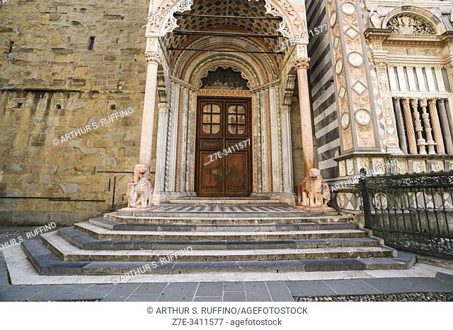 Detail of the northern portal arch of the Basilica of Santa Maria Maggiore, Piazza del Duomo, Upper City (Città Alta), Bergamo, Lombardy, Italy, Europe