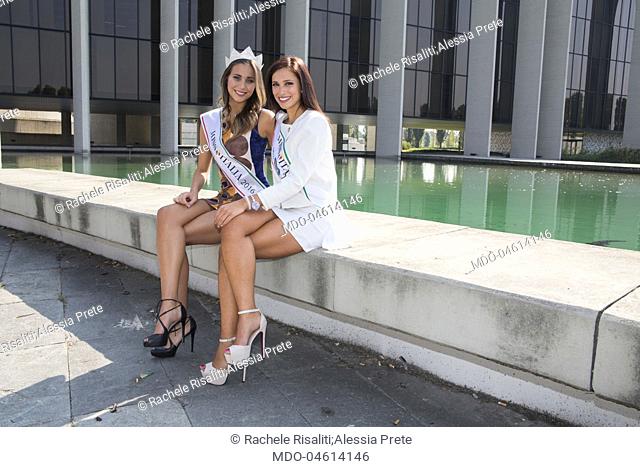 Rachele Risaliti, Miss Italia 2016, and Alessia Prete, Miss Sorrisi 2016, visiting the headquarters of TV Sorrisi e Canzoni. Segrate, Italy