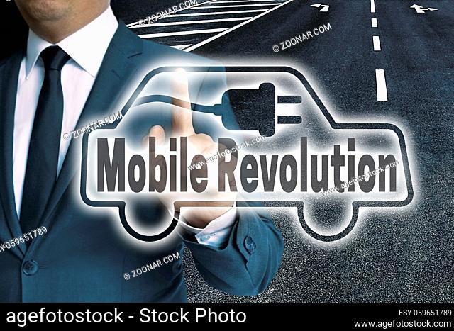 Mobile Revolution Auto touchscreen wird von mann bedient konzept
